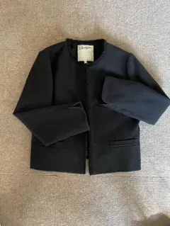 新品◆Dessin◆デッサン ノーカラー ツイードジャケット 紺 M セレモニー