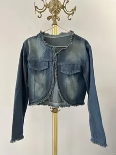 ダークブルー クロップドデニムジャケット