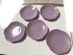 週末セール薄紫 金縁 小皿 5枚セット 花びら型 パステル 食器」