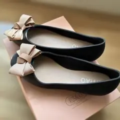 XITTAO リボン付き黒フラットシューズ　ルサルカ靴