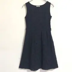 GLACIERノースリーブワンピース　紺　花柄　膝丈　レース　a4097