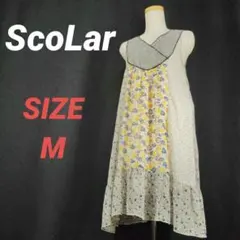 ScoLar　スカラー　花柄ワンピース　ノースリーブ　フレア　切替　総柄　Mのサムネイル