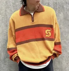 Snap clubワッペン刺繍襟付きハーフジップニット