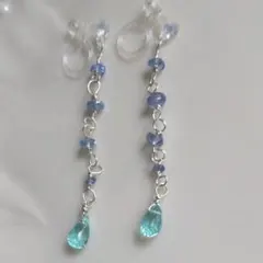 アパタイトとタンザナイトのノンホールピアス ハンドメイド  イヤリング