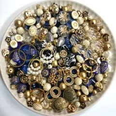 たっぷり☆ネイビー系☆アンティークビーズ☆色々MIX☆チャームなど