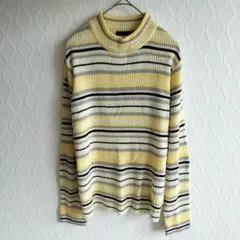 ✨レスポワール✨マルチボーダータートルネック【L】リブ素材 ハイネック トップス