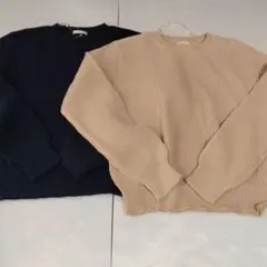 新品 GU クロップドセーター ネイビー・ベージュ 2点セット