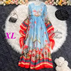 【即日発送】大きいサイズ♡蝶の羽のワンピース♡シフォン♡花♡レトロ♡XL