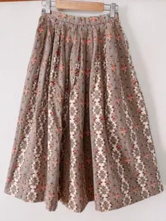 【ディグレース】レトロフラワープリント フレアスカート グレー系