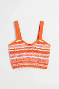 H&M エイチアンドエム ビスチェ クロップド コットン かぎ編み ニット L