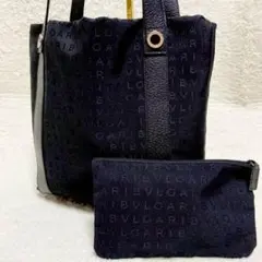 美品 BVLGARI ブルガリ トートバッグ ロゴマニア イタリア製 ポーチ付