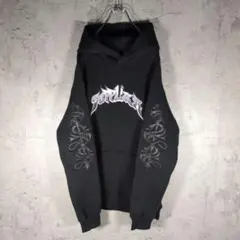 【希少】SUPPLIER パーカー 刺繍ロゴ 異素材MIX 袖レザー ブラック