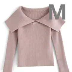 ビッグカラーオフショルダーニットトップス[dr616]リブ編み GRL