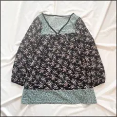 花柄チュニックワンピ バイカラー レトロ 森ガール 小花柄