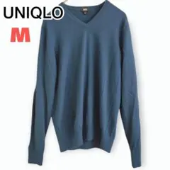 【美品】  ユニクロ ［M］ Vネック セーター ウール メンズ ネイビー
