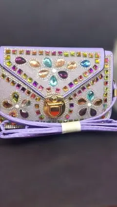 ビジュー装飾 紫色 ショルダーバッグ ポシェット 財布