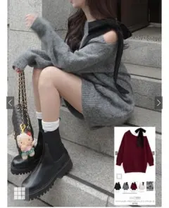 グレイル grl ワンショルダーベロアリボンニットミニワンピース[dr796]