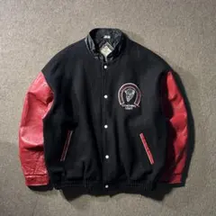 80s 90s US古着 カナダ製 レザー スタジャン ホッケー 赤 レッド