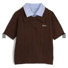 GRL グレイル 襟付きロゴ刺繍ケーブル編みポロニットトップス[kz679]