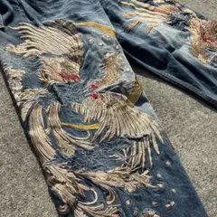 絡繰魂 和柄 刺繍 デニムパンツ 鳳凰 菊 桜 38 - メルカリ