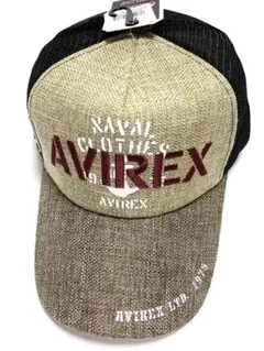 【AVIREX】 メッシュキャップ　ブラウン×ベージュ系　麻風ボリ