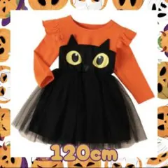 新品 ハロウィン 黒猫ワンピース コスプレ 120cm キッズ オレンジ 女の子
