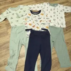 男の子　まとめ　セット　薄手　長袖　パジャマ　春　秋　動物　クマ　車　グリーン