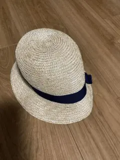 ベージュ 麦わら帽子 Mサイズ ネイビーリボン