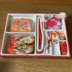 七五三　３歳用　小物セット　オレンジとピンク　古典柄　着物　昭和レトロ