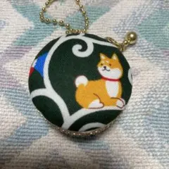 ♪ハンドメイド♪マカロンコインケース♪柴犬さん・グリーン♪風呂敷と足跡♪