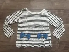 ピューピルハウス ボーダー スカラップ 長袖カットソー リボン付 ロンT 100