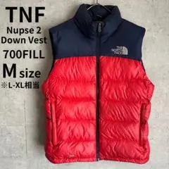 ノースフェイス　ヌプシ2ダウンベスト　700フィル　刺繍　レッド　ネイビー　M