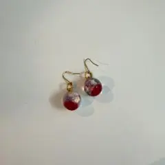 クリアガラスビーズピアス赤 ゴールド金具