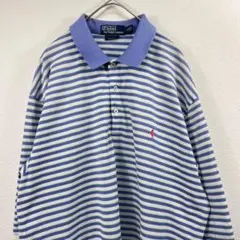 USA古着 Ralph Lauren ラルフローレン ボーダー ポロシャツ 水色のサムネイル
