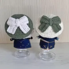 【2着セット】にじぱぺっと 10cmぬい リボンベレー帽 モスグリーン×ホワイト