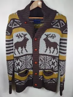 UNION STATION 鹿柄 ノルディック ニット カーディガン L