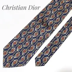 ディオール ネクタイ ネイビー ペイズリー 花フランス製 メンズ　美品