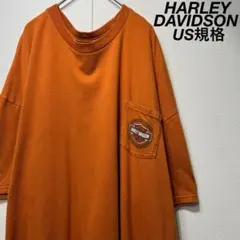 【希少】 古着 ハーレーダビッドゾン 両面プリント Tシャツ オレンジ 4XLのサムネイル