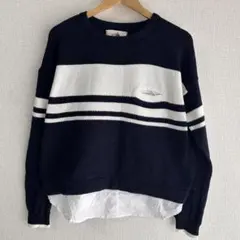 ONIGIRI おにぎり ニットシャツ ニット ストライプ柄 ネイビー/ホワイト