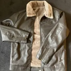 未使用　ダークブラウン ボア襟 レザージャケット