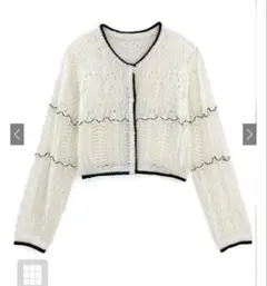 レース編みショート丈ニットカーディガン[gn418]