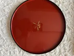 赤色 漆器盆 金色の葉のデザイン 約20cm 木箱入り