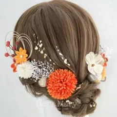 髪飾り　卒業式　成人式　袴　オレンジ
