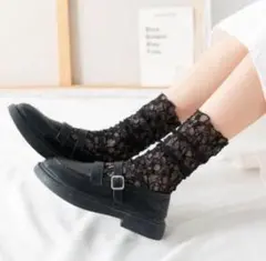 レース靴下 ソックス 花柄 シースルー ゴスロリ ロリータ 地雷系 黒 ブラック