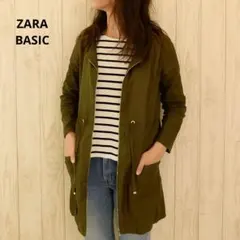 ZARA BASIC ノーカラー ジップアップ ロングコート カーキ Sサイズのサムネイル