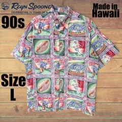 90s ハワイ製 Reyn Spooner ローズボウル 総柄 アロハシャツ Lのサムネイル