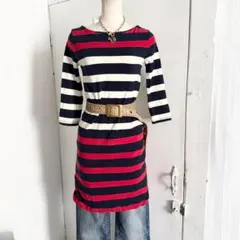 TOMMYHILFIGER ボーダー タイトワンピース 七分袖 y2k 平成