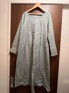 Samansa Mos2 麻綿 長袖ワンピース グレー