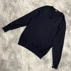 『UNIQLO』ユニクロ　長袖ニット　セーター　Vネック　毛100％　ネイビー