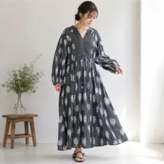 ヌキテパ コットンドビーストライプフラワープリント ワンピース